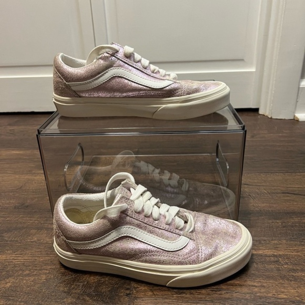 Vans Old Skool Pink And White Cracked Leather Sneakers Size Women’s 5 Me…